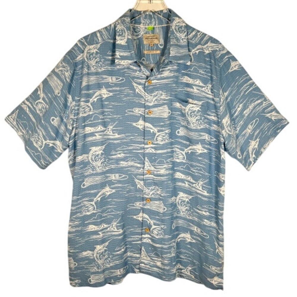 Quiksilver Waterman Men's Marlin Jig Button Up Floral Shirt XL Blue White